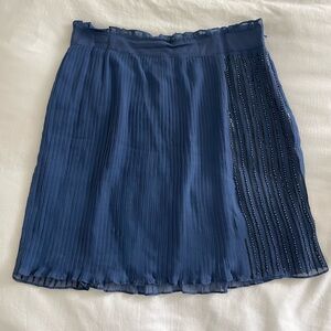 NWOT Banana Republic Blue Pleated Beaded Detailed 100% Silk A-Line Skirt